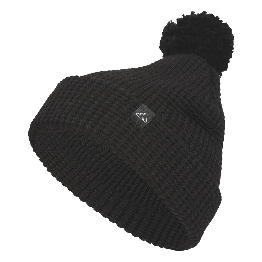 1940 Beanie Knit Winter Ballie Hat, Black/White/Pom